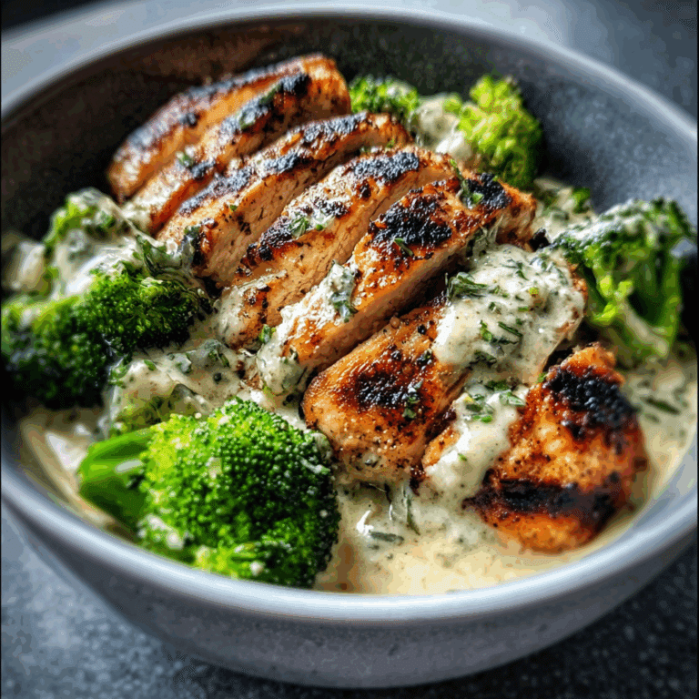 Grilled Chicken & Broccoli Bowls with Creamy Garlic Sauce