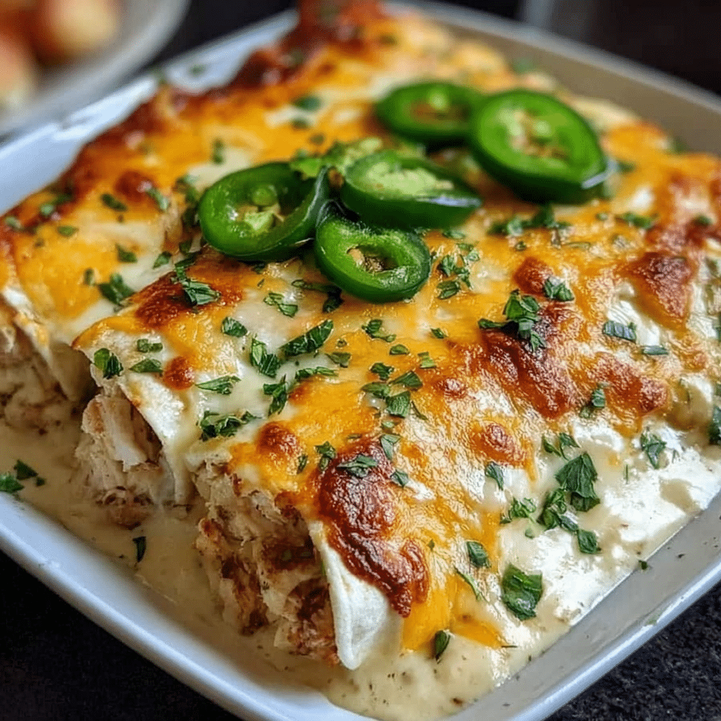 Jalapeño Popper Cheesy Chicken Enchiladas with Creamy Sauce