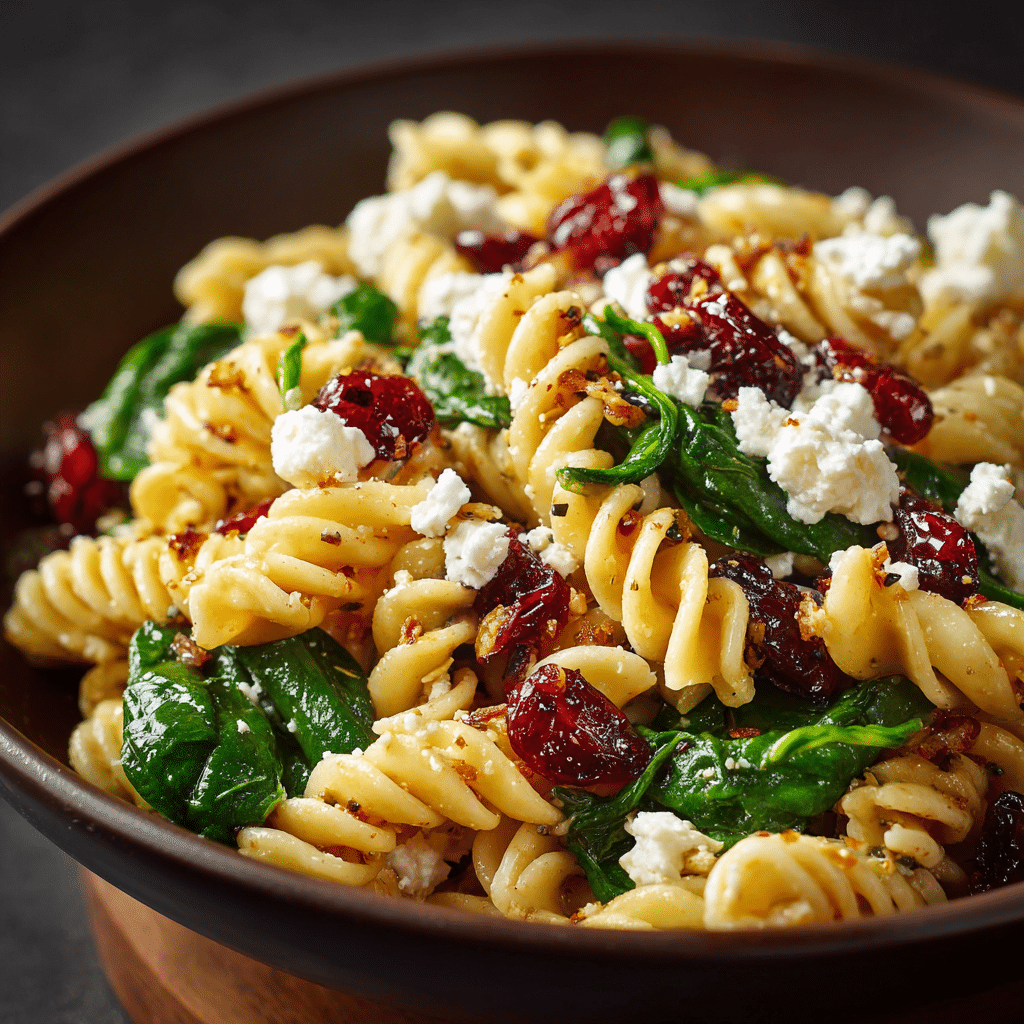 Spinach Pasta Salad with Feta and Cranberries
