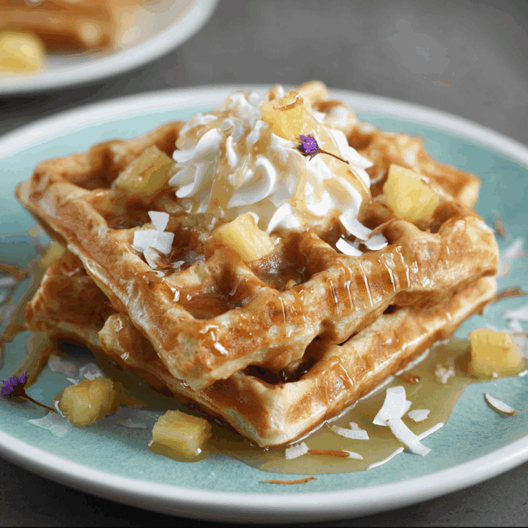 Coconut Cream Waffles with Pineapple Coconut Syrup