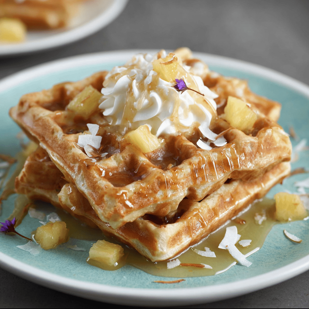Coconut Cream Waffles with Pineapple Coconut Syrup