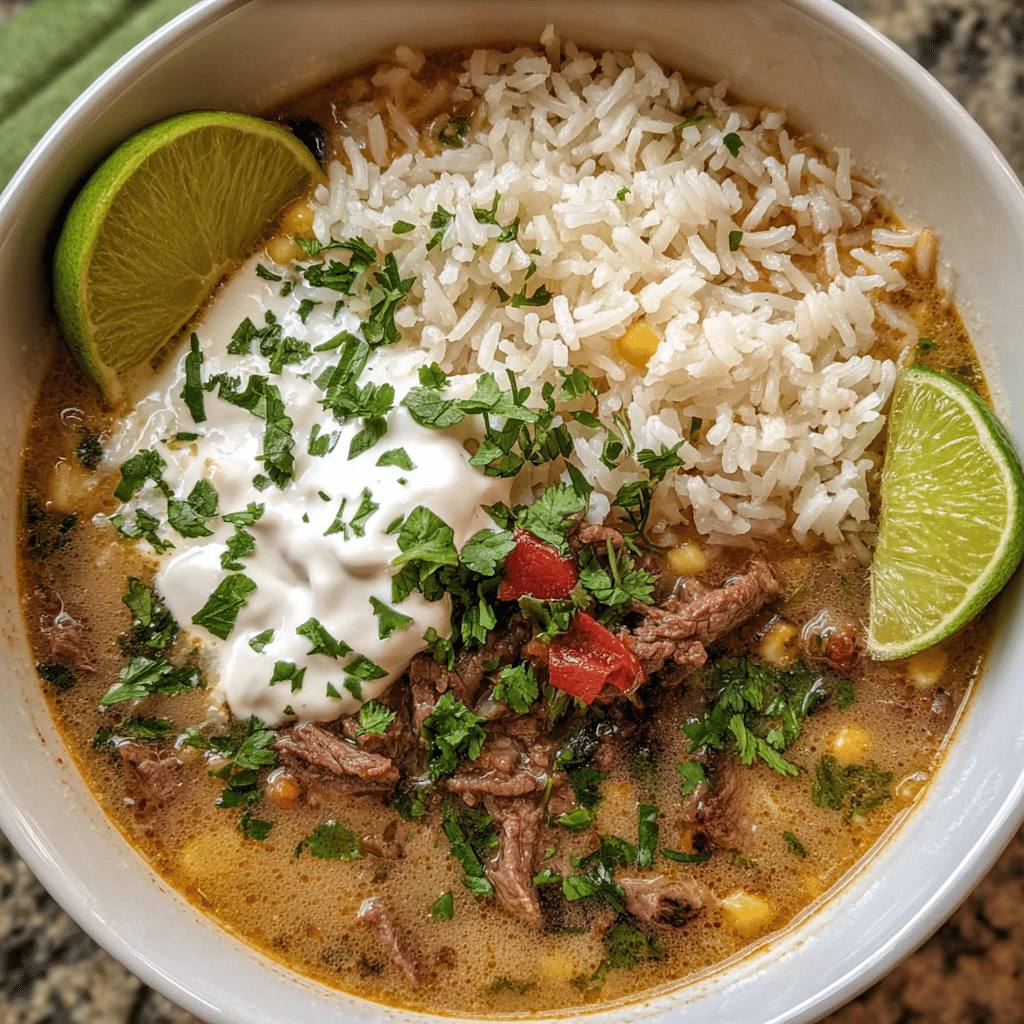 Creamy Beef & Cilantro Soup with Rice