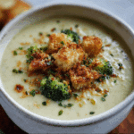 Creamy Broccoli Gruyère Soup with Garlic Breadcrumbs
