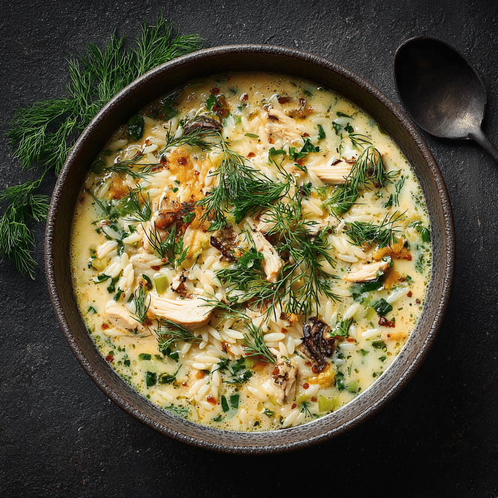 Creamy Chicken and Orzo Soup with Fresh Dill