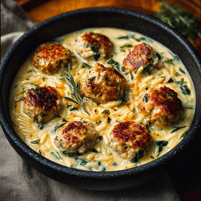 Creamy Chicken Meatball and Orzo Soup