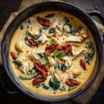Creamy Chicken & Spinach Soup with Sun-Dried Tomatoes