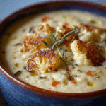 Roasted Garlic Cheddar Cauliflower Soup