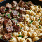 Garlic Butter Steak Bites & Parmesan Alfredo Shells – A Flavorful Feast!