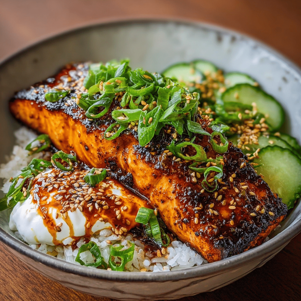 Sticky Orange Gochujang Salmon Bowl