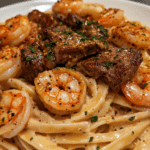 Cajun Shrimp and Steak Alfredo Pasta