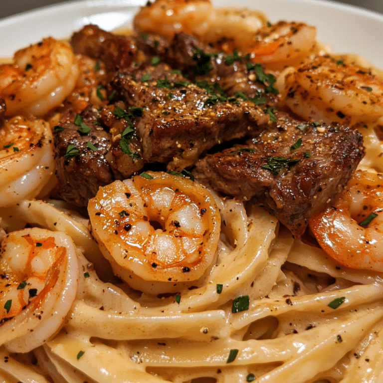Cajun Shrimp and Steak Alfredo Pasta