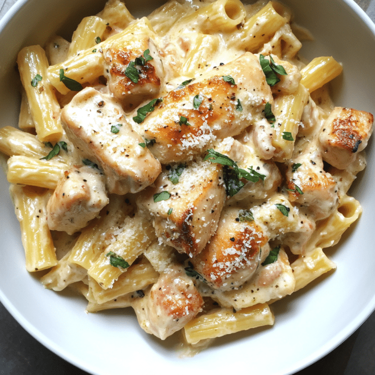Creamy Garlic Butter Chicken and Rigatoni in Parmesan Sauce