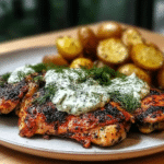 Spicy Yogurt Marinated Chicken with Dill Feta Cream