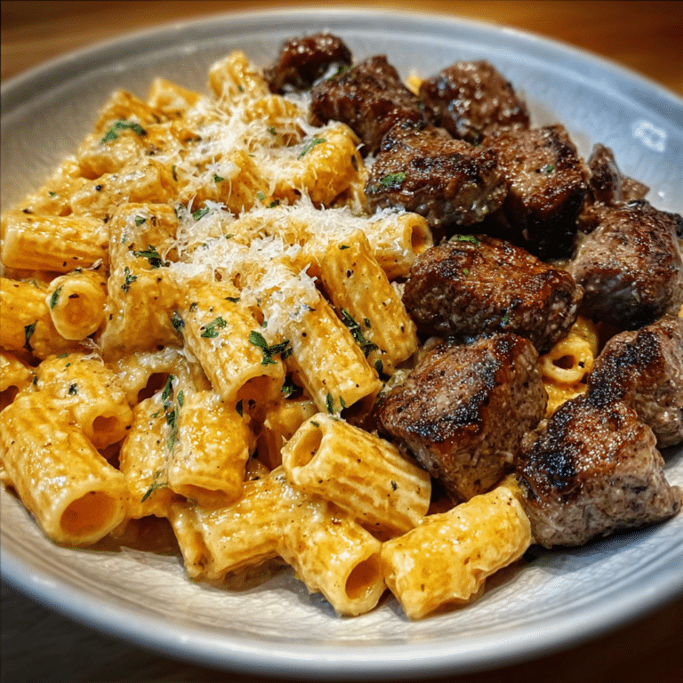 Cheesy Rigatoni with Garlic Butter Steak
