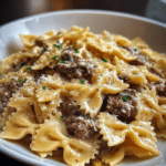 Creamy Parmesan Garlic Beef Bowtie Pasta