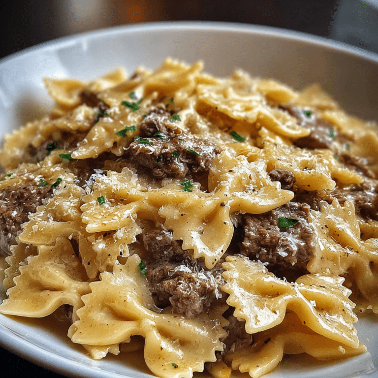 Creamy Parmesan Garlic Beef Bowtie Pasta