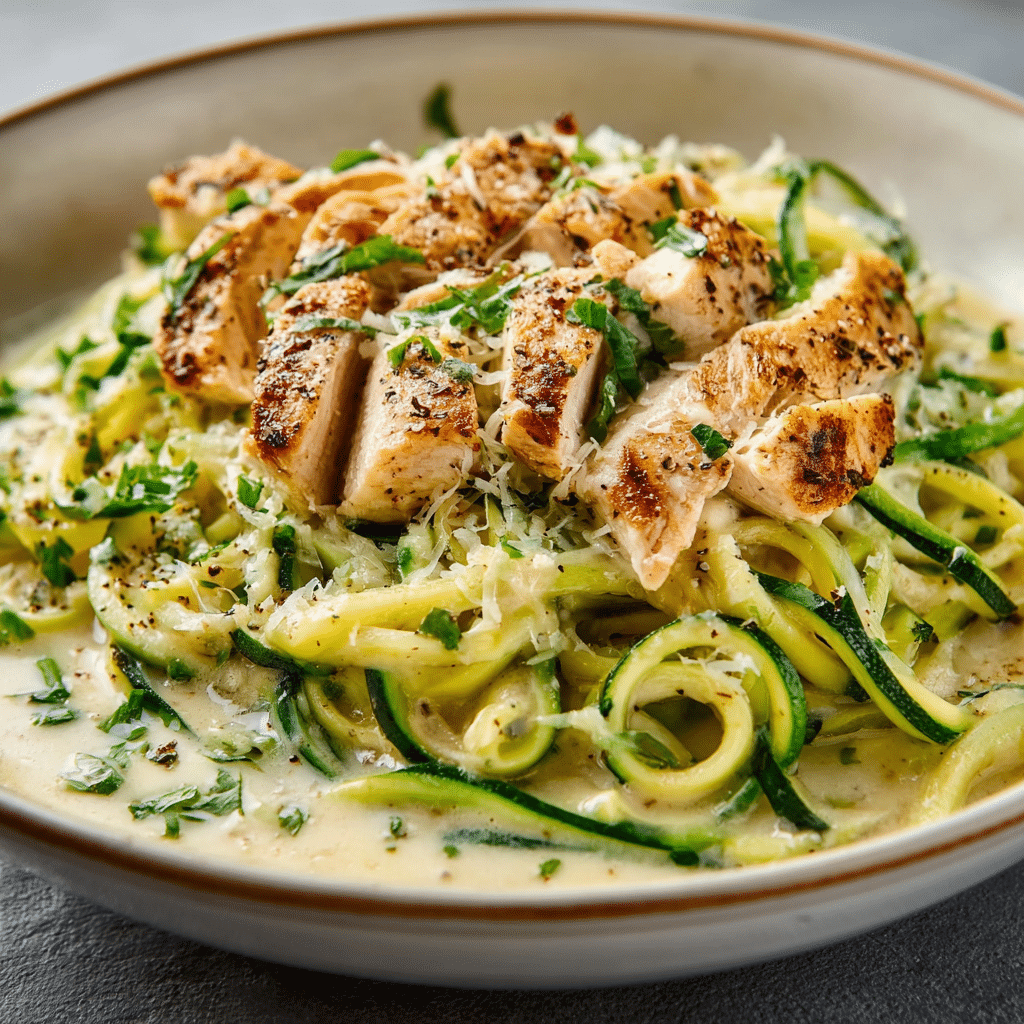 Protein & Veggie Packed Zucchini Noodle Chicken Alfredo